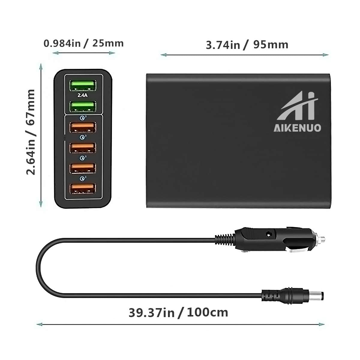 96W 6-Port USB Car Charger with 4 Quick Charge 3.0 Ports