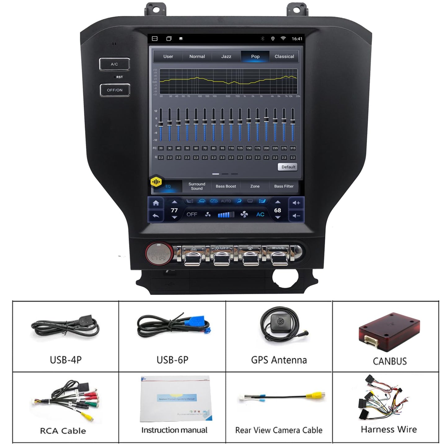 Android Touchscreen Head Unit for 2015–2023 Mustang with CarPlay & Android Auto