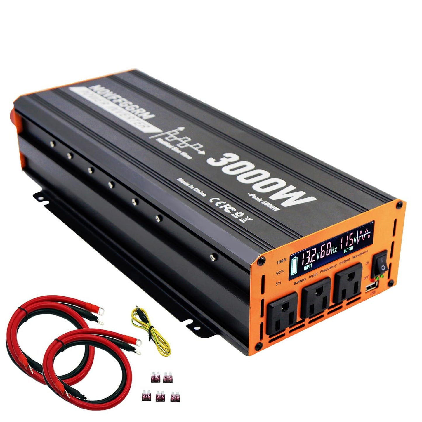 3000W Car Power Inverter with 3 AC Outlets & USB Charging Port