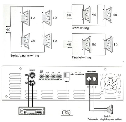 1-Channel Car Amplifier with Bass Boost & Subwoofer Control