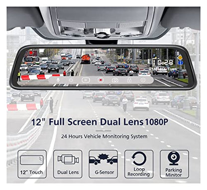 12" Android Mirror Dash Cam with Dual 1080P Recording & ADAS