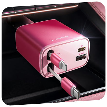 84W Retractable USB-C Car Charger with Fast Charging