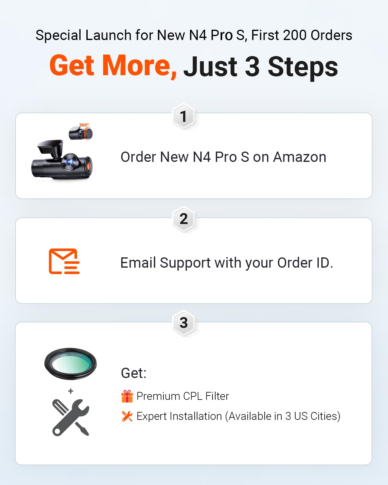 3-Channel 4K Dash Cam with STARVIS 2, GPS, WiFi & Parking Mode