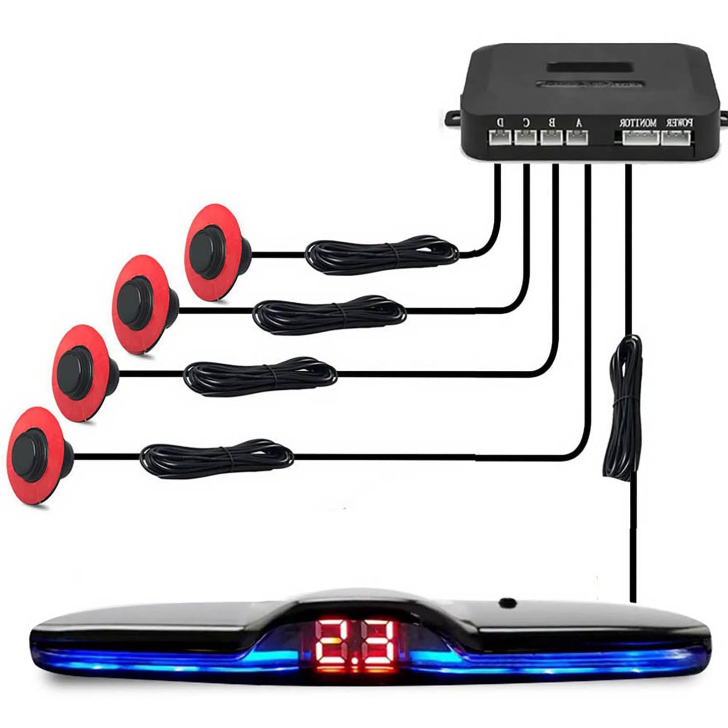 4-Sensor Rear Parking Radar System with LED Distance Display
