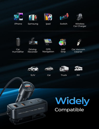 108W Multi-Port Car Charger with PD & QC Fast Charging