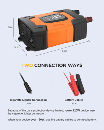 Car Power Inverter with 2 AC Outlets & Dual USB Ports
