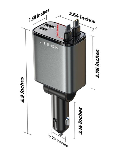 84W Retractable USB-C Car Charger with Fast Charging