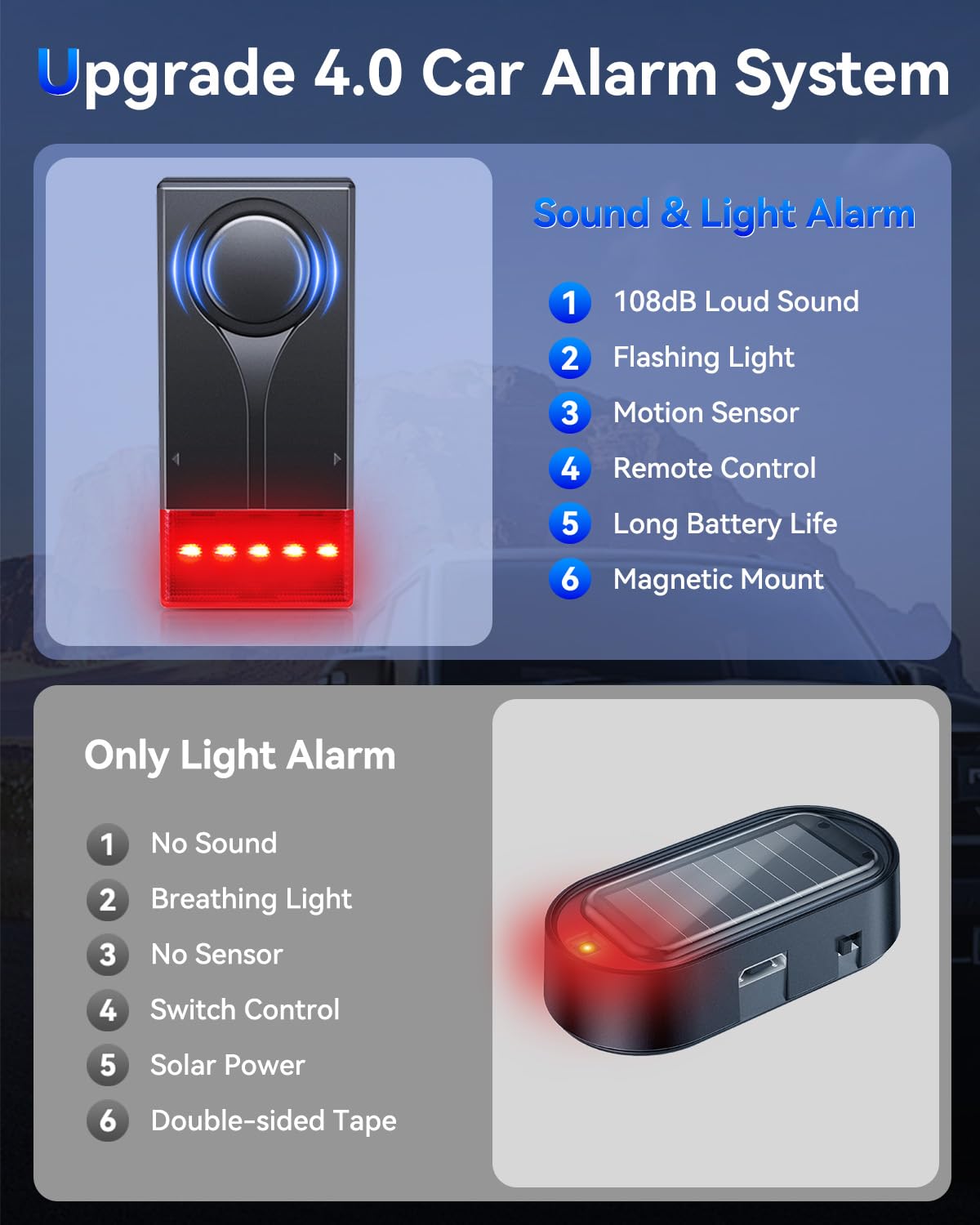 108dB Car Anti-Theft Alarm System with Vibration Sensor & Remote