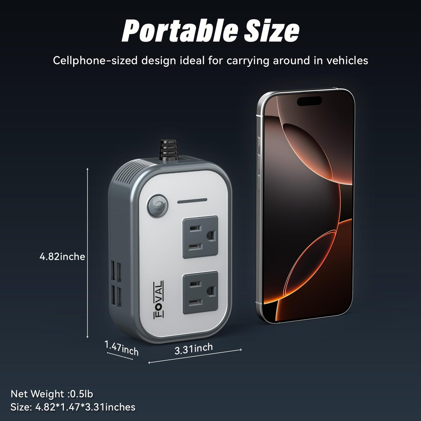 200W Car Power Inverter with 4 USB Ports & 110V AC Outlet
