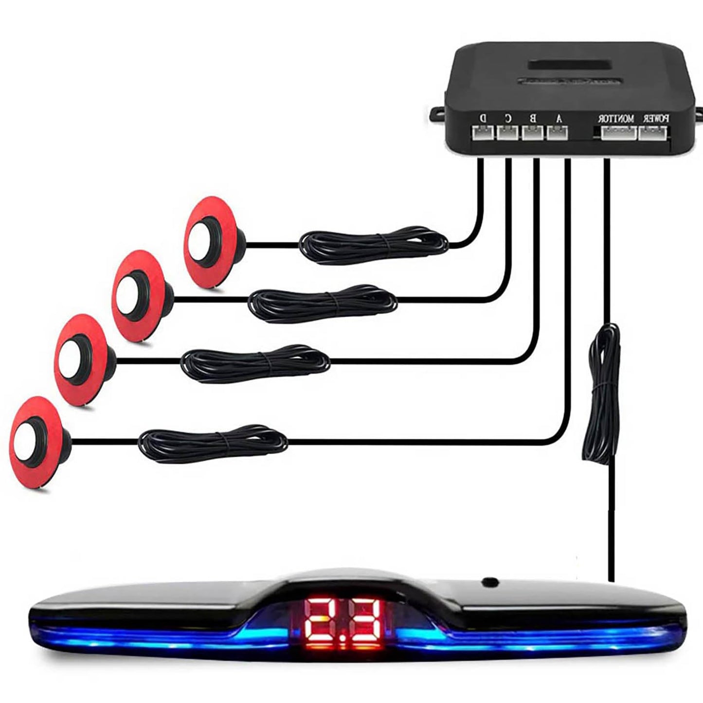 4-Sensor Rear Parking Radar System with LED Distance Display