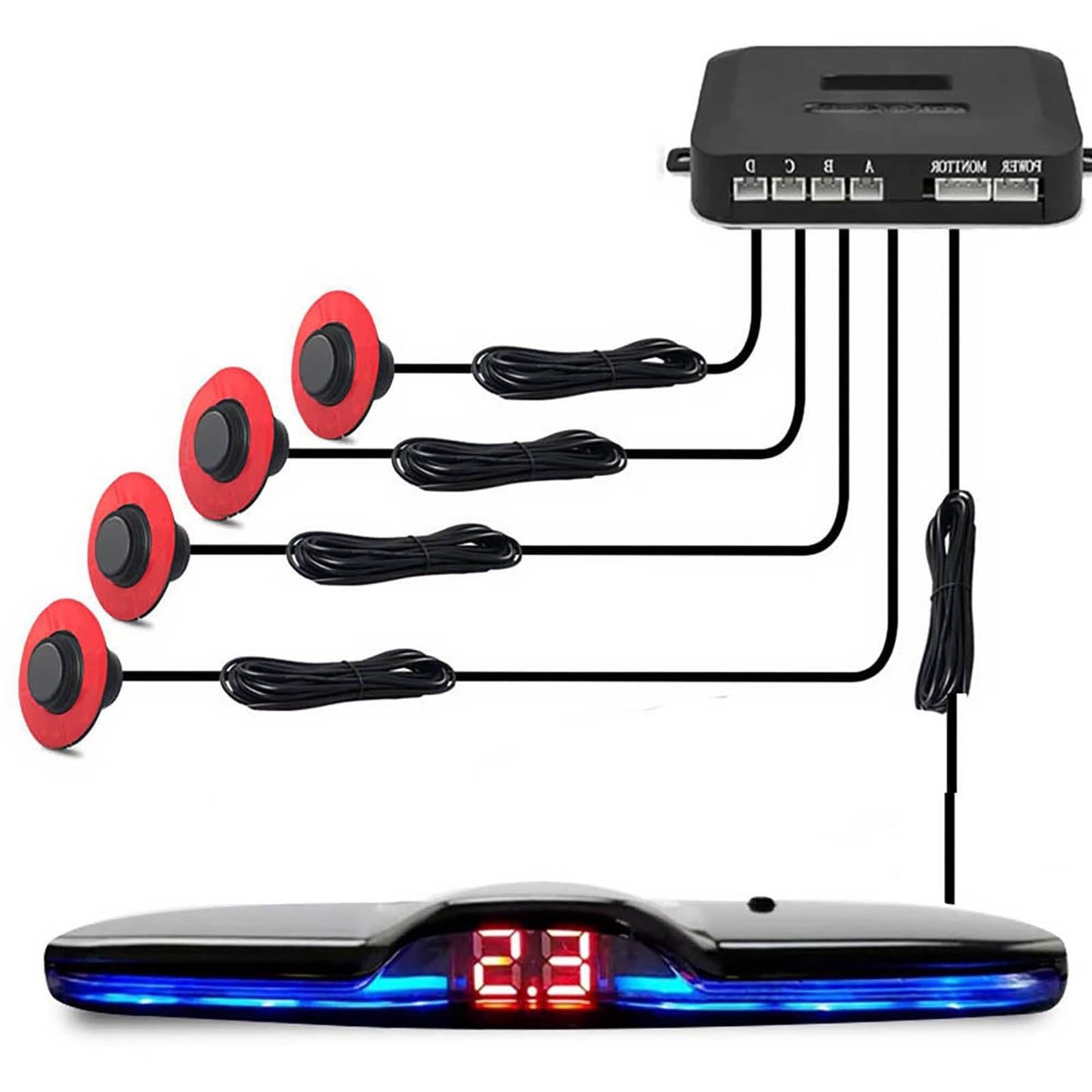 4-Sensor Rear Parking Radar System with LED Distance Display