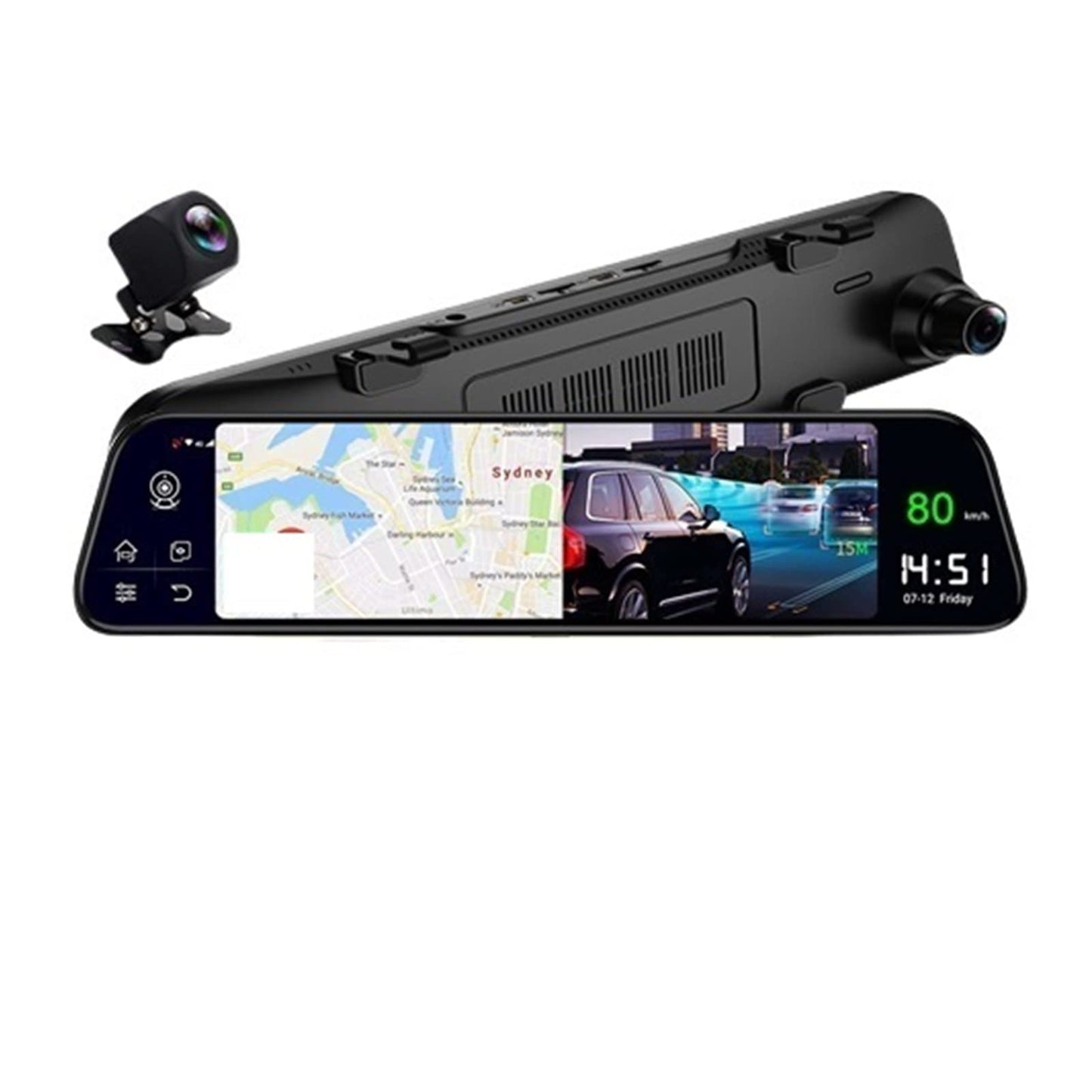 12" Android Mirror Dash Cam with Dual 1080P Recording & ADAS