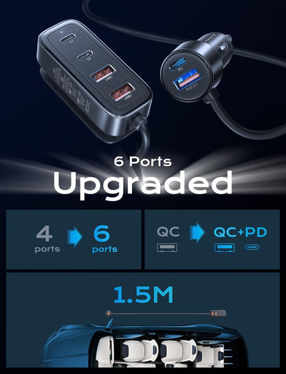 108W Multi-Port Car Charger with PD & QC Fast Charging