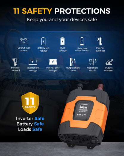 Car Power Inverter with 2 AC Outlets & Dual USB Ports