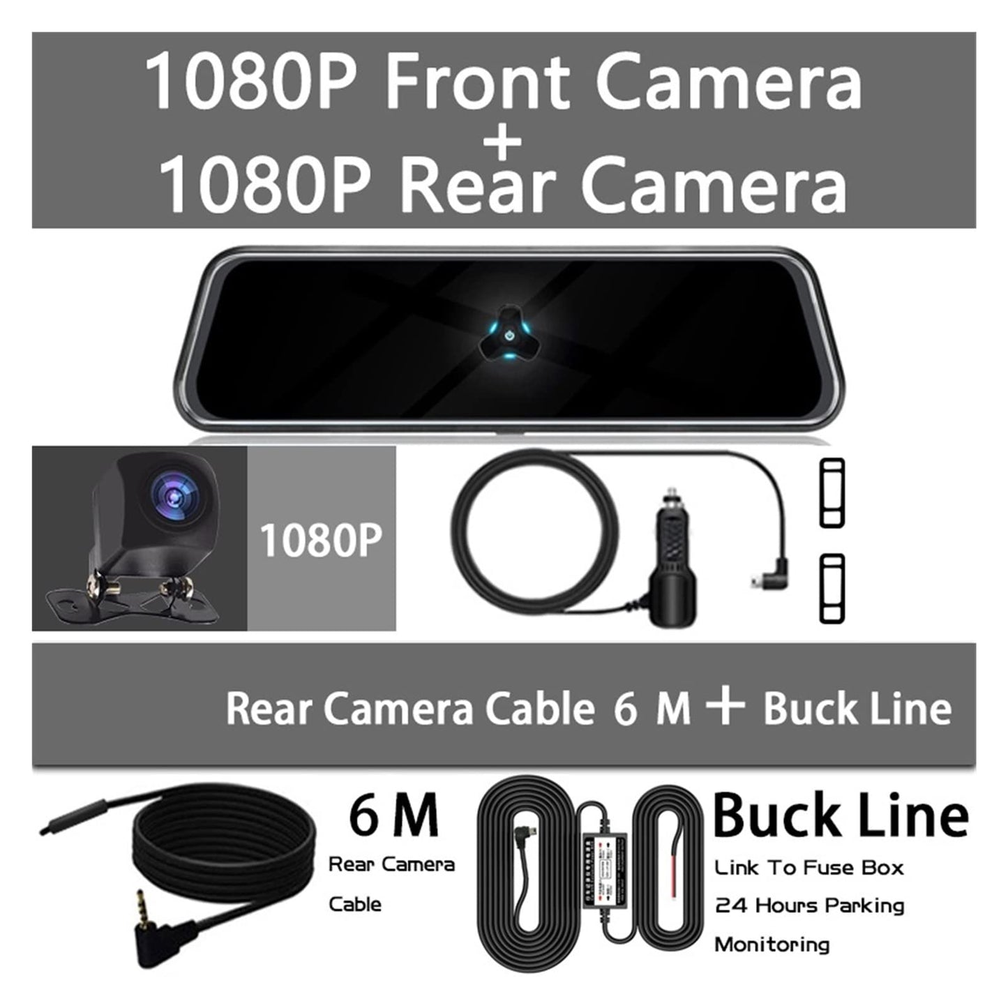 10" IPS Mirror Dash Cam with Dual Lens Full HD Recording