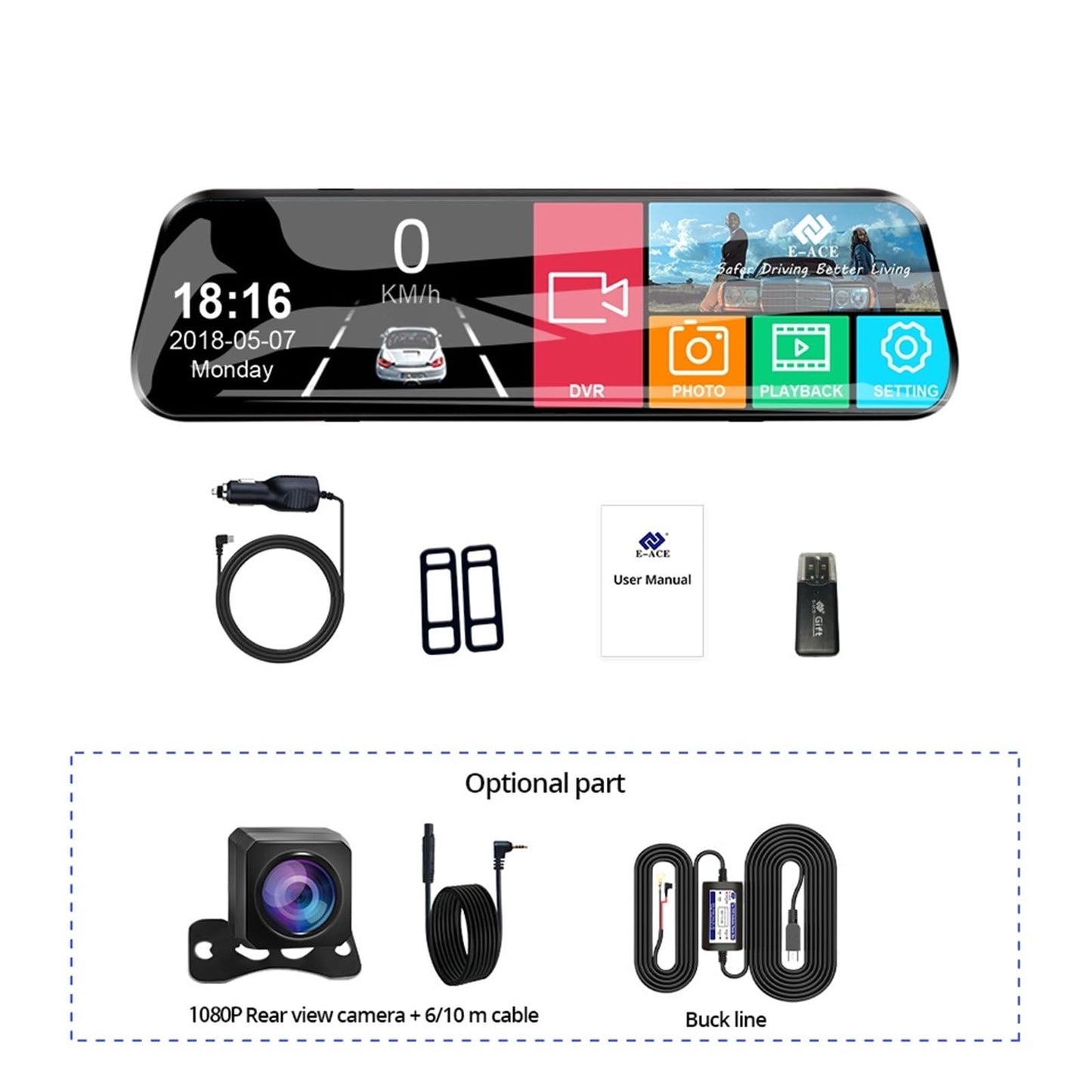 10" Front & Rear Dash Cam with 1080P Recording, Night Vision & Parking Monitor