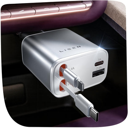 84W Retractable USB-C Car Charger with Fast Charging