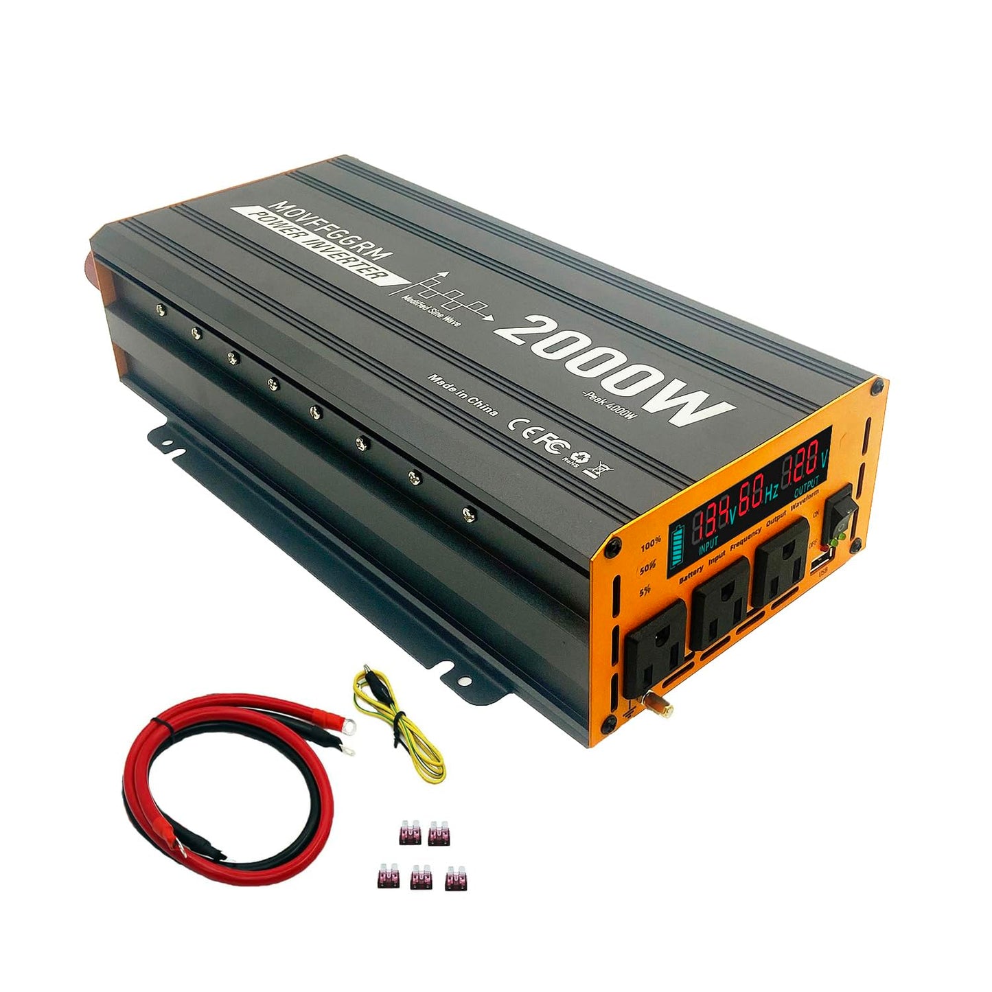 3000W Car Power Inverter with 3 AC Outlets & USB Charging Port
