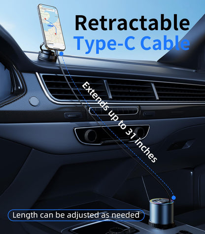 4-Port Retractable USB Car Charger Hub with RGB Light