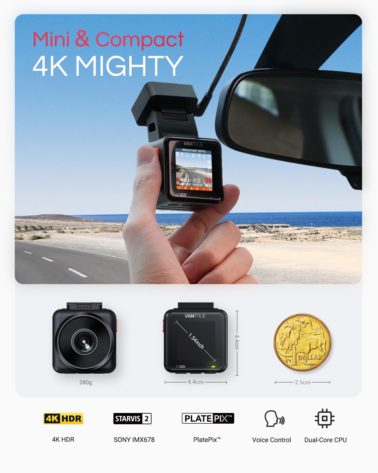 Vantrue E1 Pro 4K Mini Front Dash Cam