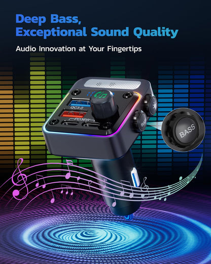 54W Bluetooth Car Adapter with 4 Ports, FM Transmitter & Hands-Free Calling