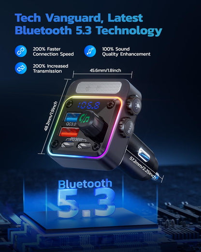 54W Bluetooth Car Adapter with 4 Ports, FM Transmitter & Hands-Free Calling