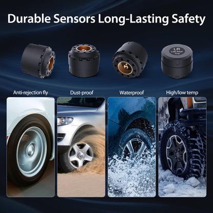 Wireless Tire Pressure Monitoring System with 4 External Sensors & Color Display