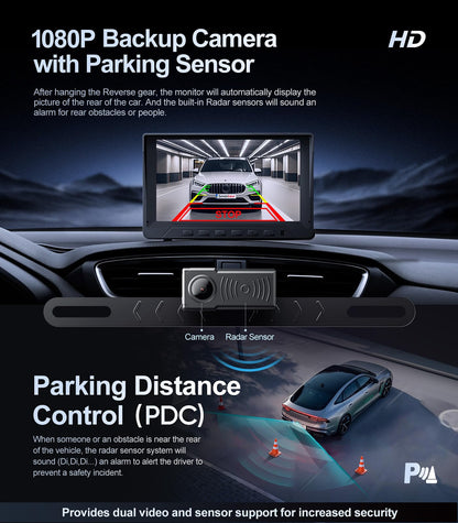 1080P Backup Camera & Parking Sensor System with 7" Monitor