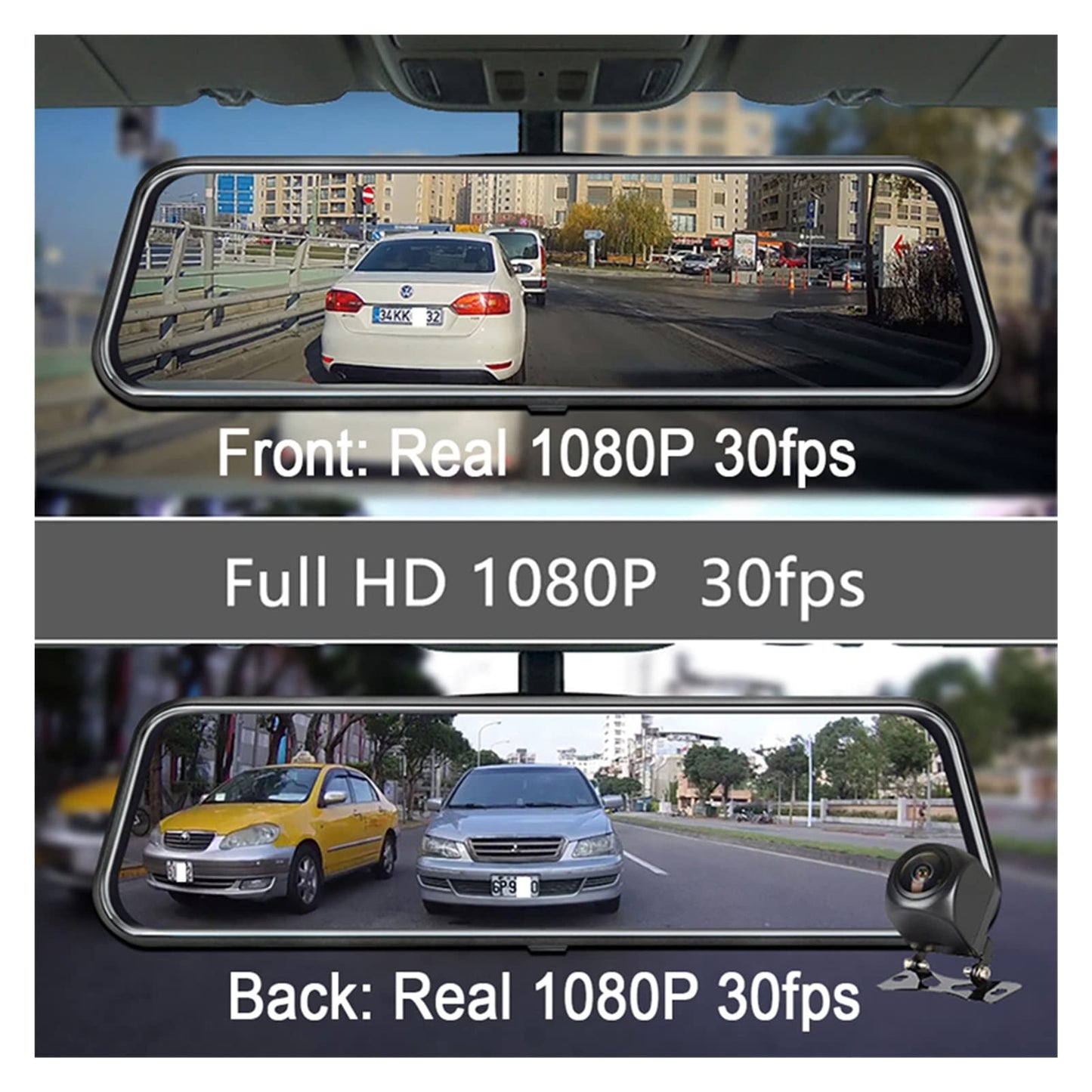 10" IPS Mirror Dash Cam with Dual Lens Full HD Recording