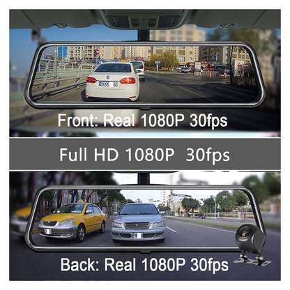 10" IPS Mirror Dash Cam with Dual Lens Full HD Recording