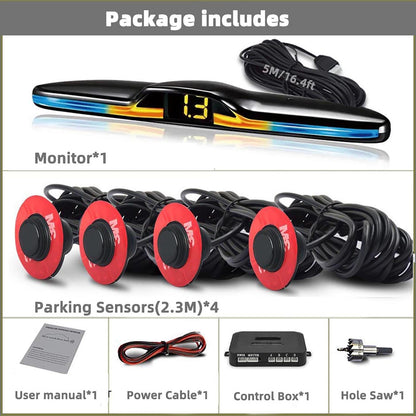 4-Sensor Rear Parking Radar System with LED Distance Display