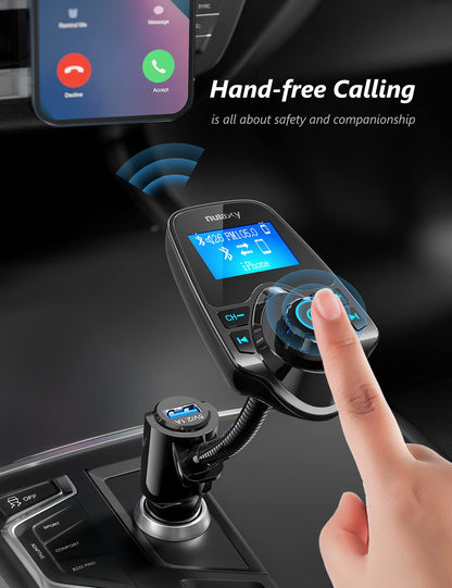 Car Bluetooth FM Transmitter with Hands-Free Calling & USB Charging