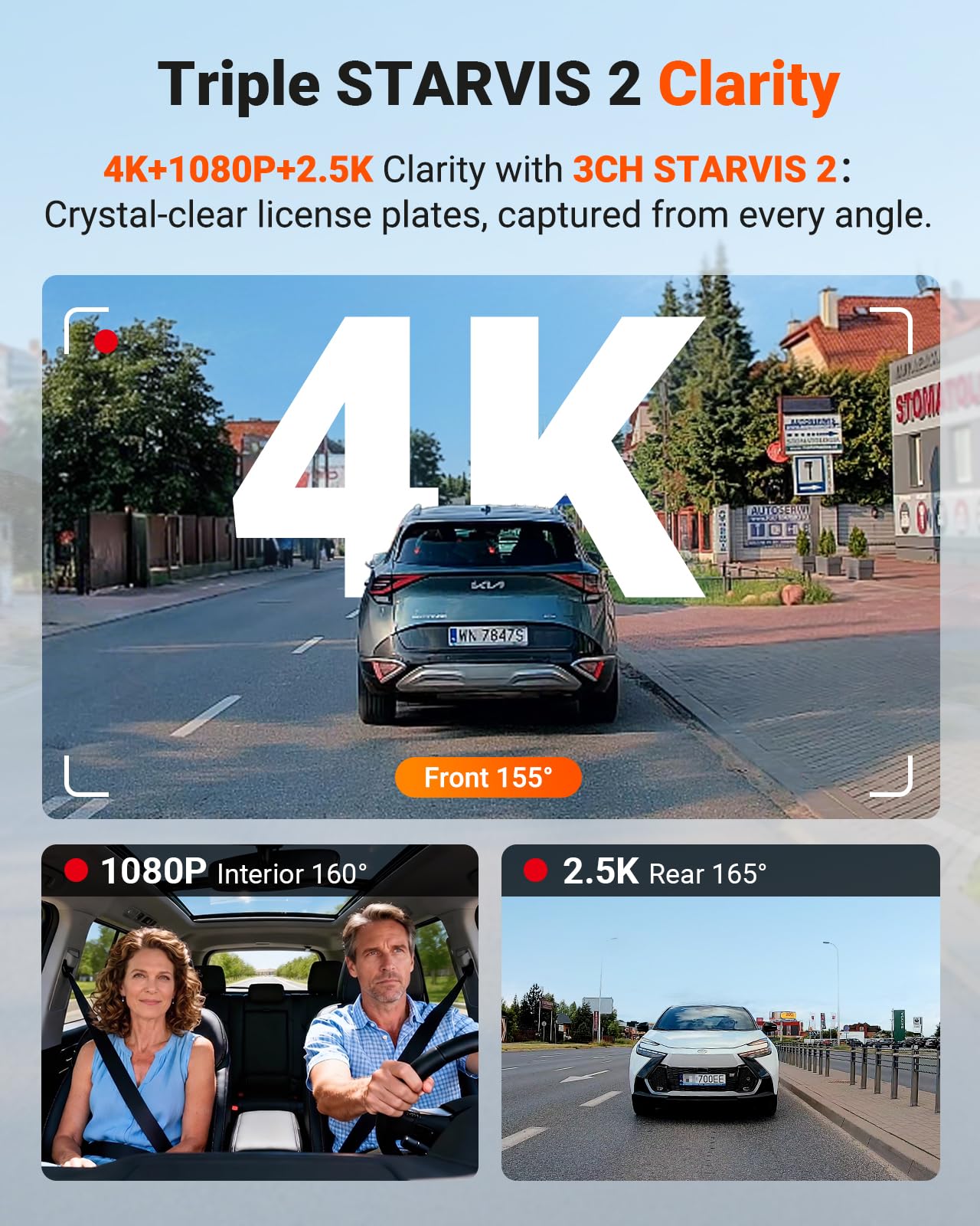 3-Channel 4K Dash Cam with STARVIS 2, GPS, WiFi & Parking Mode