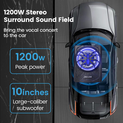 10" Slim Under-Seat Powered Car Subwoofer with Built-In Amplifier