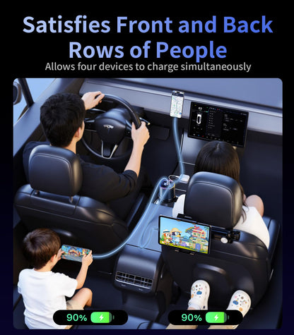 4-Port Retractable USB Car Charger Hub with RGB Light