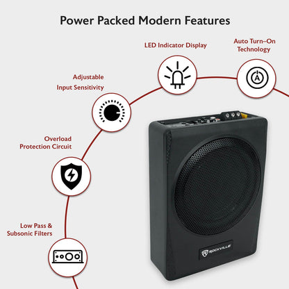 Slim Under-Seat Powered Subwoofer with Built-In Amplifier
