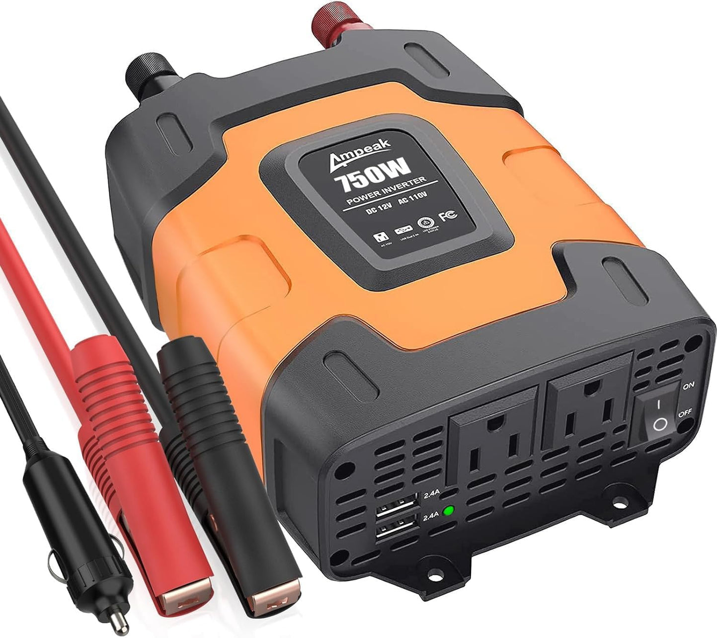 Car Power Inverter with 2 AC Outlets & Dual USB Ports