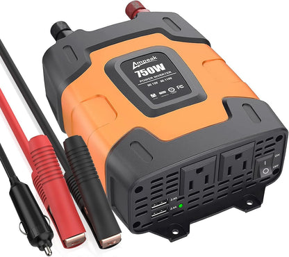 Car Power Inverter with 2 AC Outlets & Dual USB Ports