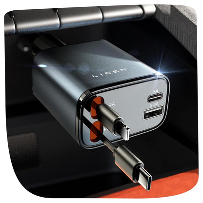 84W Retractable USB-C Car Charger with Fast Charging