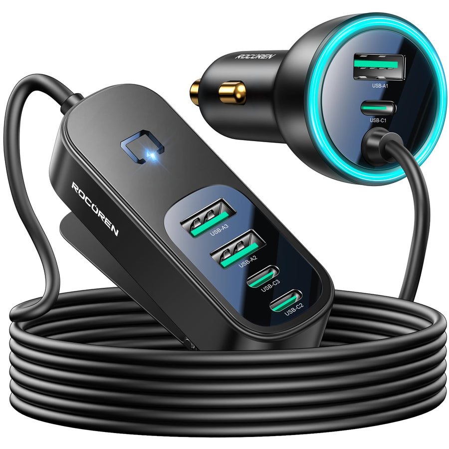 105W 6-Port USB-C Car Charger with 35W PD & 5FT Cable
