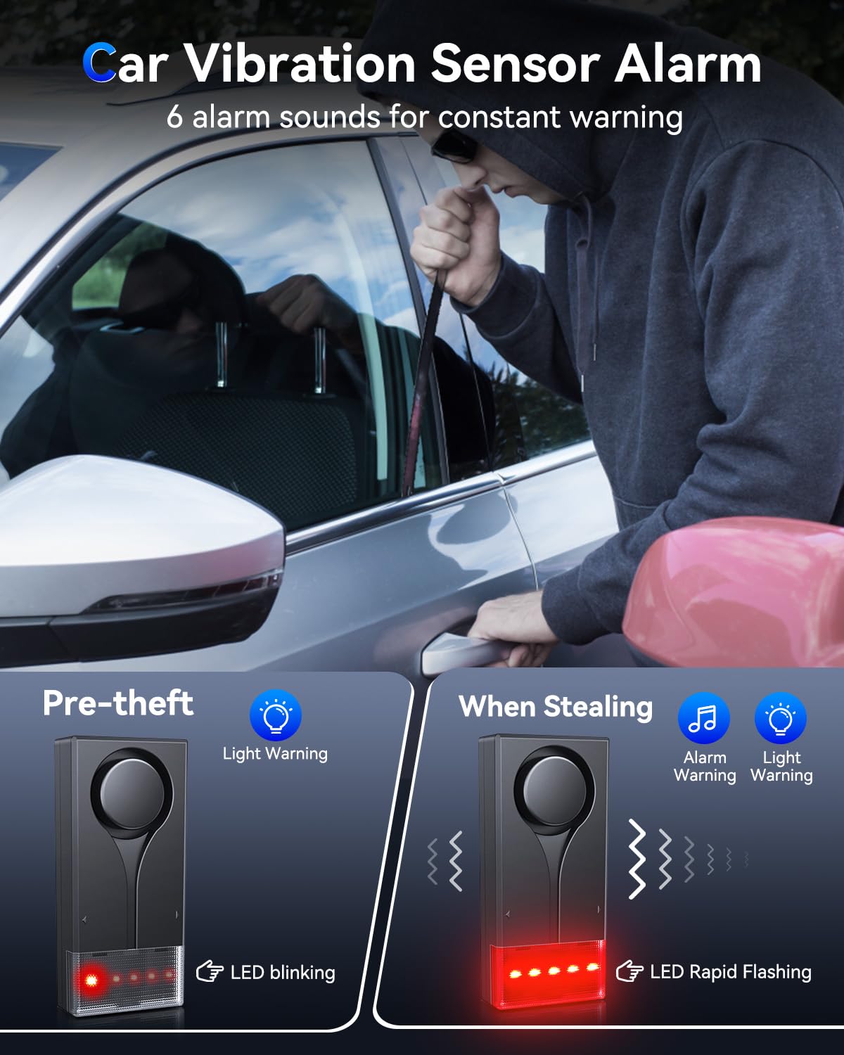108dB Car Anti-Theft Alarm System with Vibration Sensor & Remote