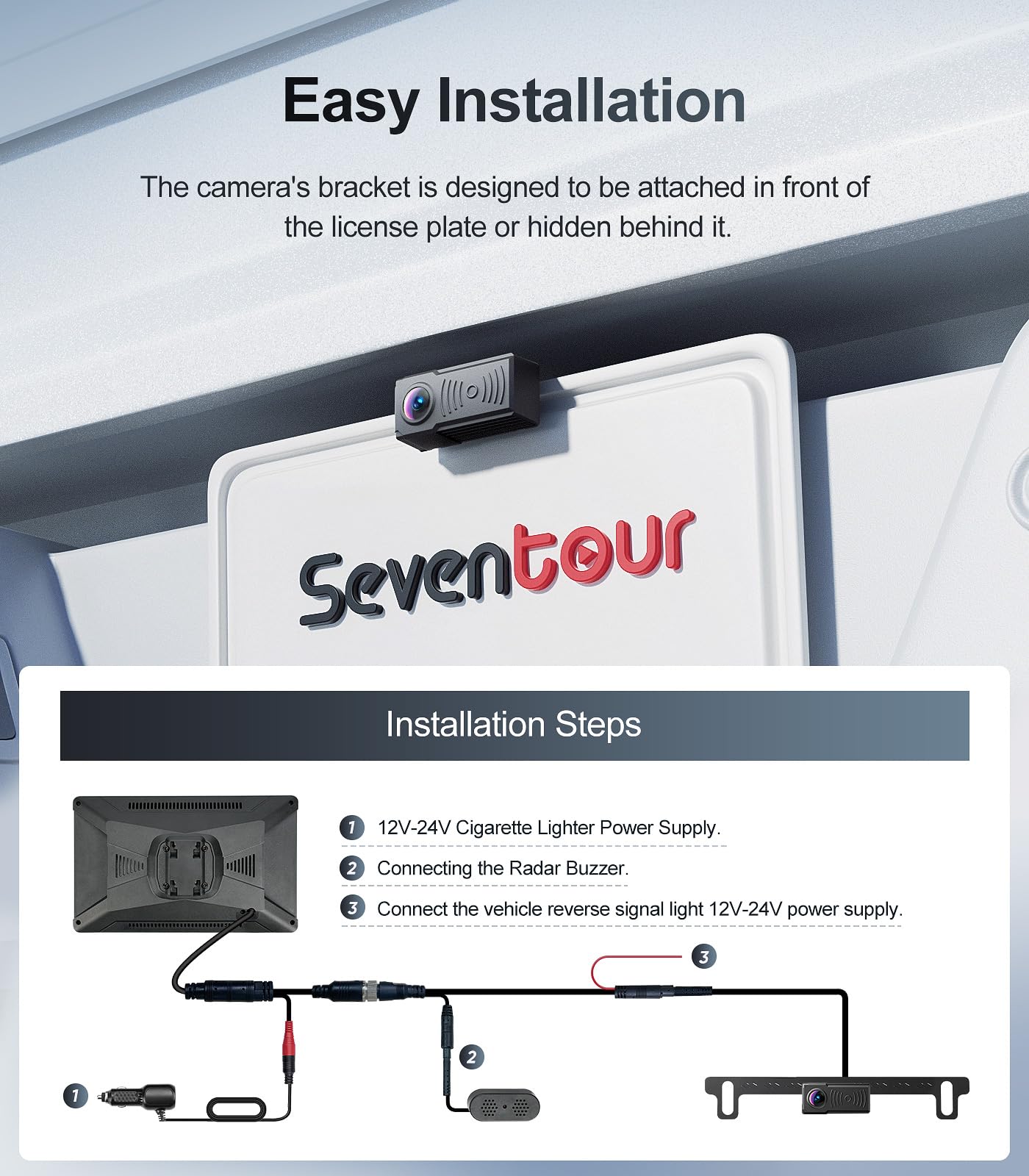 1080P Backup Camera & Parking Sensor System with 7" Monitor
