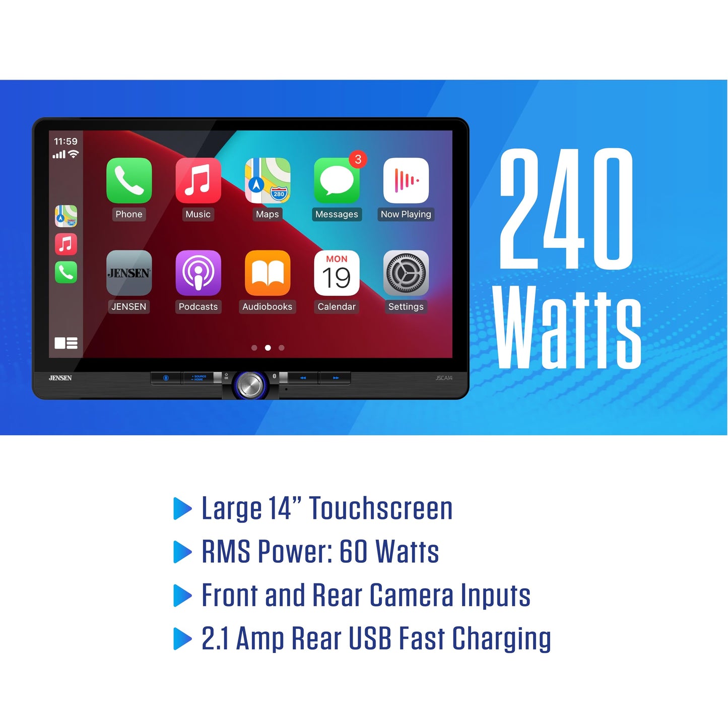 14" Touchscreen Car Stereo with Wireless CarPlay, Android Auto & Backup Camera
