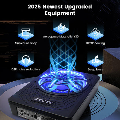 10" Slim Under-Seat Powered Car Subwoofer with Built-In Amplifier