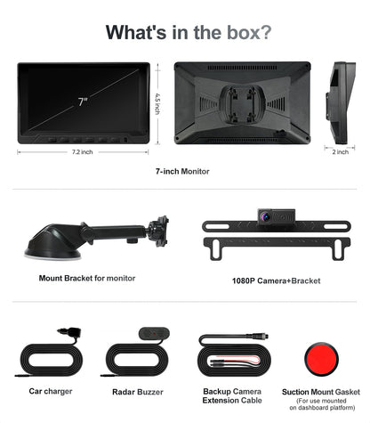1080P Backup Camera & Parking Sensor System with 7" Monitor