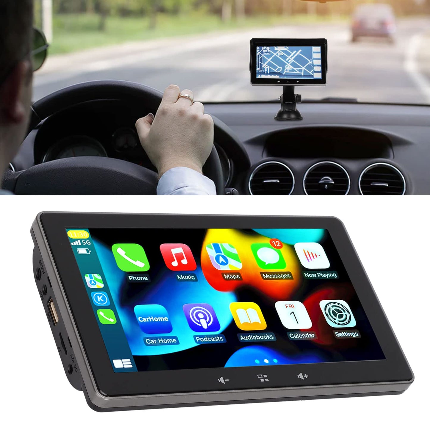 7" Portable Car Stereo with IPS Display and Sun Visor Mount