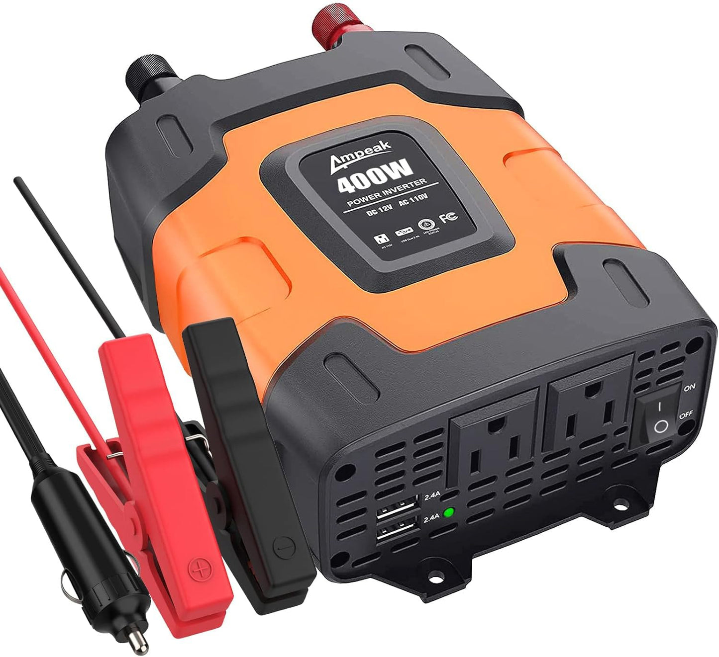 Car Power Inverter with 2 AC Outlets & Dual USB Ports