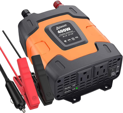Car Power Inverter with 2 AC Outlets & Dual USB Ports