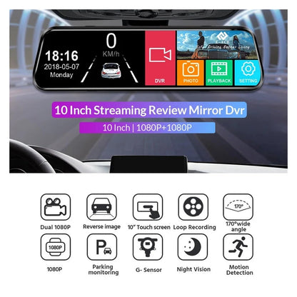 10" Front & Rear Dash Cam with 1080P Recording, Night Vision & Parking Monitor