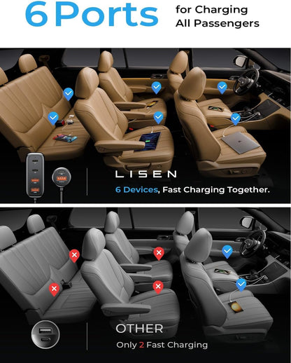 108W Multi-Port Car Charger with PD & QC Fast Charging